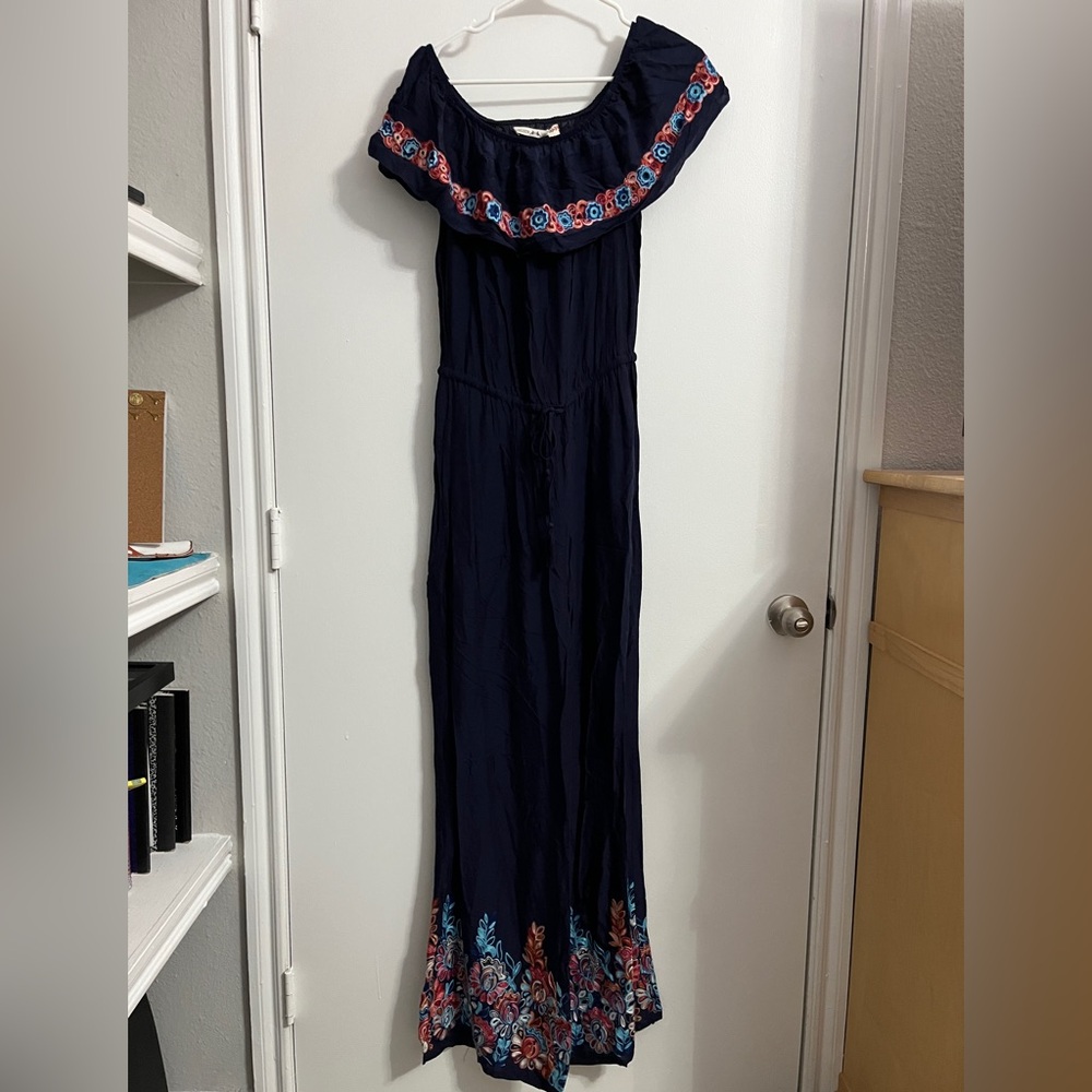 Chelsea and Violet Floral Blue Jumpsuit Size Medium